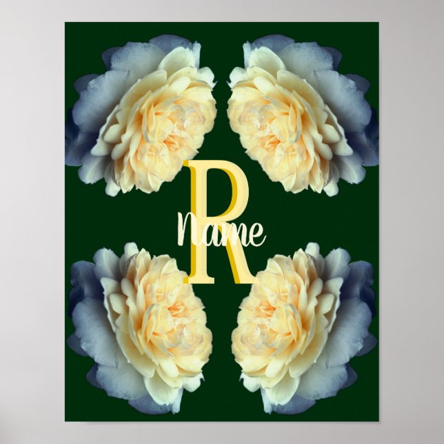Affiche Monogramme personnalisé initial nom Roses jaunes (Devant)