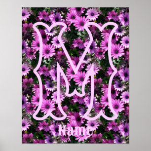 Affiche Monogramme personnalisé initial nom violettes marg