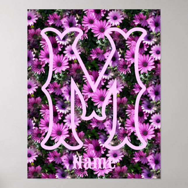 Affiche Monogramme personnalisé initial nom violettes marg (Devant)
