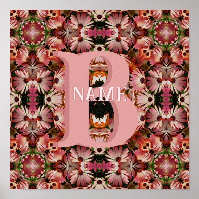 Affiche Monogramme personnalisé initial prénom Art floral  (Devant)
