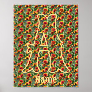 Affiche Monogramme personnalisé initial prénom fleurs de m
