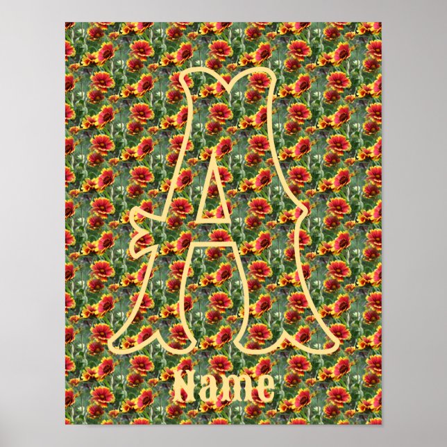 Affiche Monogramme personnalisé initial prénom fleurs de m (Devant)