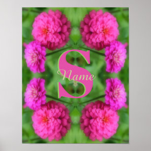 Affiche Monogramme personnalisé initial prénom Fleurs rose