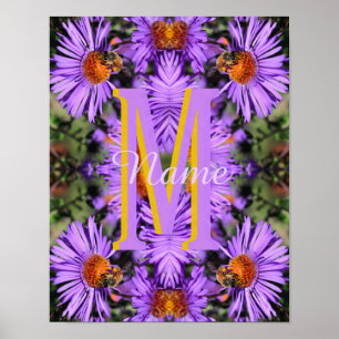 Affiche Monogramme personnalisé initiale nom abeille à mie