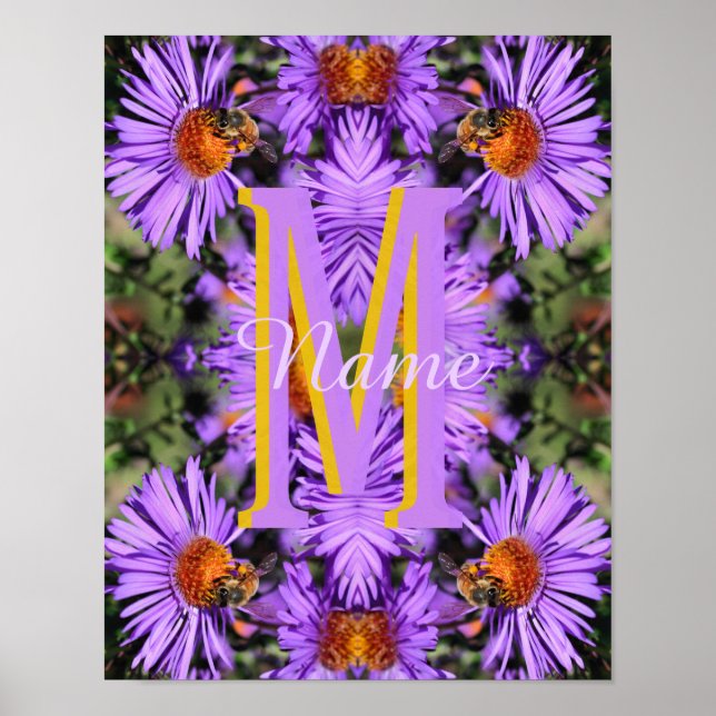 Affiche Monogramme personnalisé initiale nom abeille à mie (Devant)