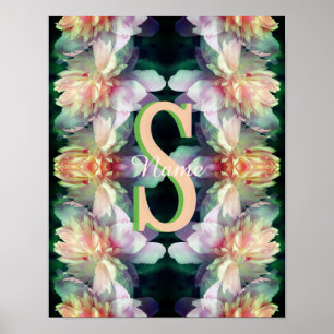 Affiche Monogramme personnalisé initiale nom art pivoine