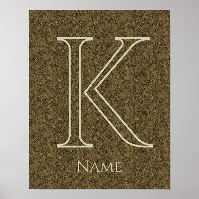 Affiche Monogramme personnalisé initiale nom feuille flora (Devant)