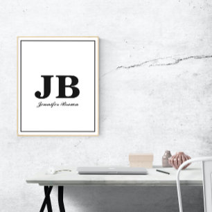 Affiche Monogramme personnalisé moderne Nom initial Noir e