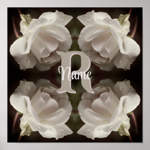 Affiche Monogramme personnalisé Roses vintage personnalisé
