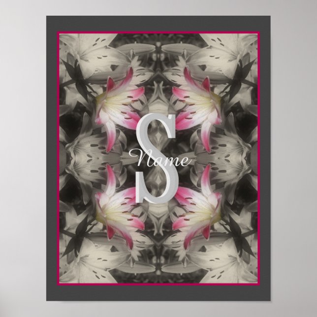Affiche Monogramme personnalisé Vos initiales Nom Lys (Devant)