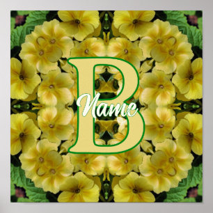 Affiche Monogramme personnalisé Votre initiale Art de fleu