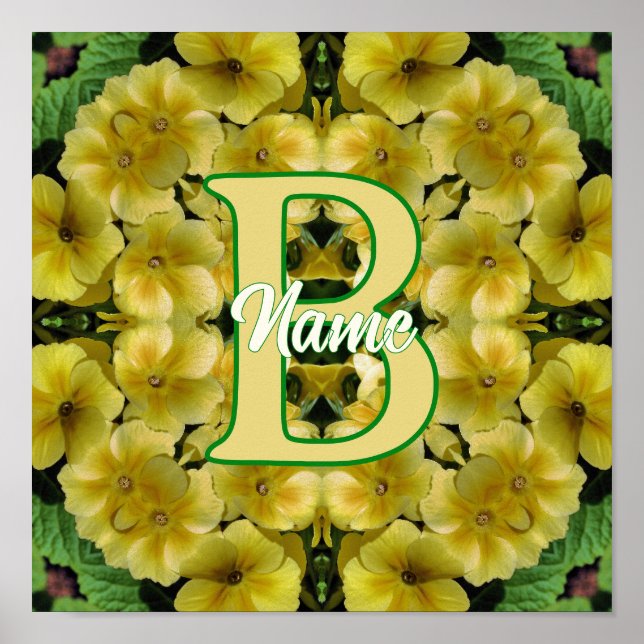 Affiche Monogramme personnalisé Votre initiale Art de fleu (Devant)