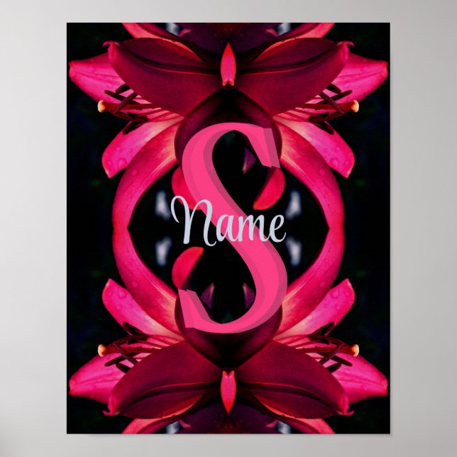 Affiche Monogramme personnalisé Votre initiale Nom Art flo (Devant)