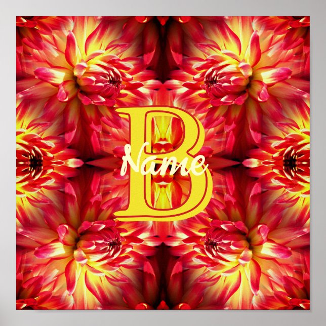 Affiche Monogramme personnalisé Votre initiale Nom Fleur d (Devant)
