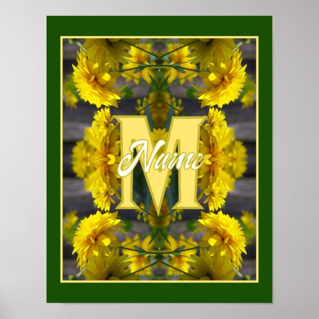 Affiche Monogramme personnalisé Votre initiale Nom Fleurs  (Devant)