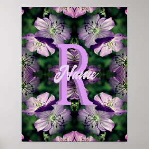 Affiche Monogramme personnalisé Votre initiale Nom Géraniu
