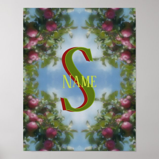 Affiche Monogramme personnalisé Votre initiale Nom Pommes  (Devant)