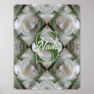 Affiche Monogramme personnalisé Votre initiale Nom Rose bl