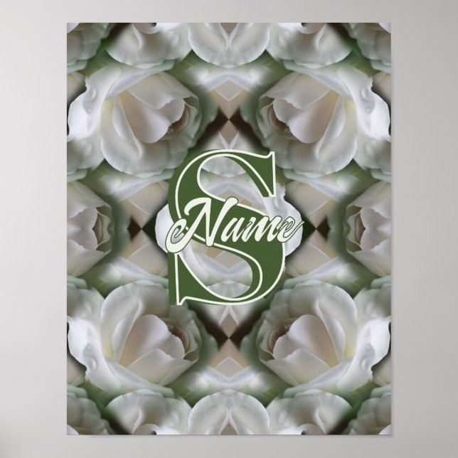 Affiche Monogramme personnalisé Votre initiale Nom Rose bl (Devant)