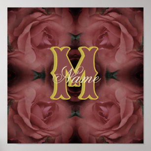 Affiche Monogramme personnalisé Votre initiale Nom Roses v