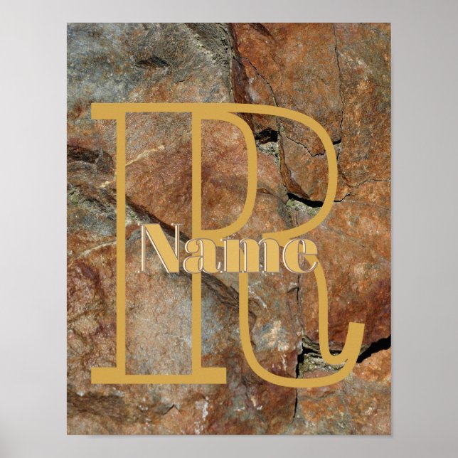 Affiche Monogramme personnalisé Votre nom initial Granite  (Devant)