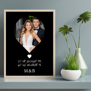 Affiche Monogramme Photo Cœur Romantique Coordonnées Moder