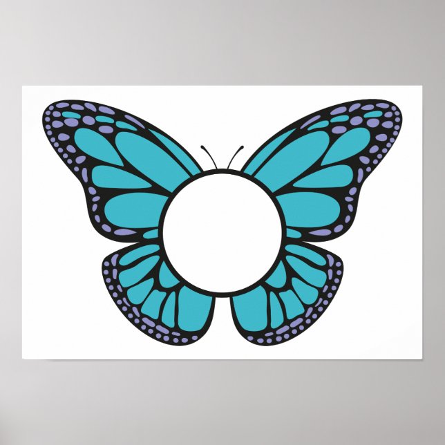 Affiche Monogramme rond papillon bleu clair personnalisé (Devant)