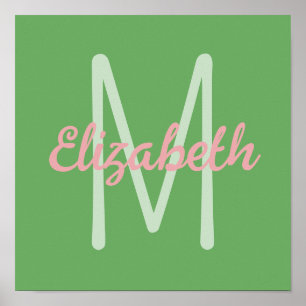 Affiche Monogramme rose et vert Preppy