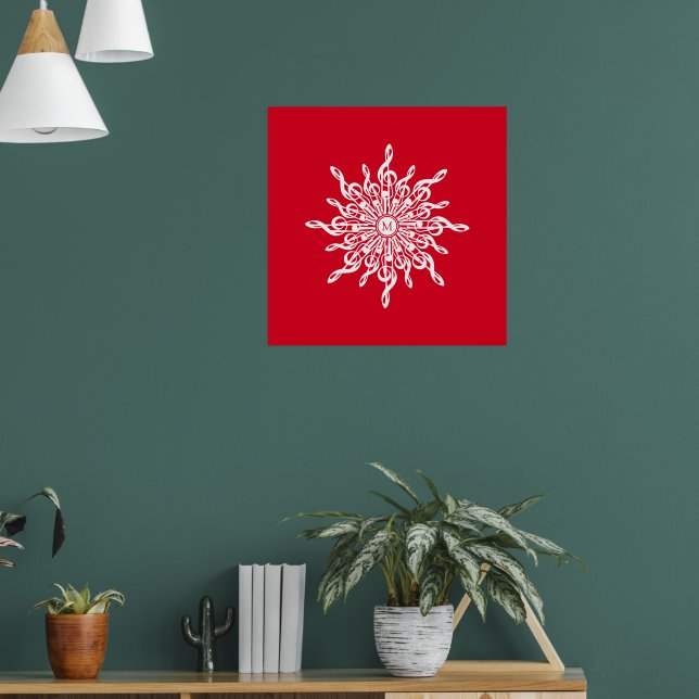 Affiche Monogramme rouge de Noël G-Clef Snowflake (Salon 1)