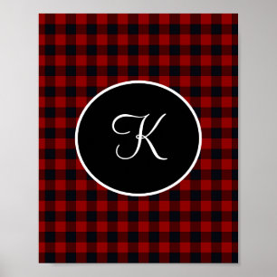 Affiche Monogramme Rouge et noir Buffle Plaid Faux
