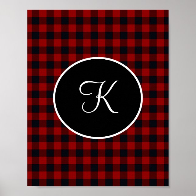 Affiche Monogramme Rouge et noir Buffle Plaid Faux (Devant)