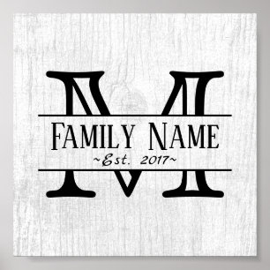 Affiche Monogramme Rustique White Wood Nom de famille