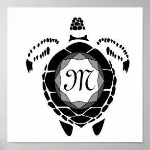 Affiche Monogramme silhouette de la tortue noire Diamant