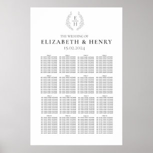 Affiche Monogramme simple couronne ovale Noir Blanc Siège