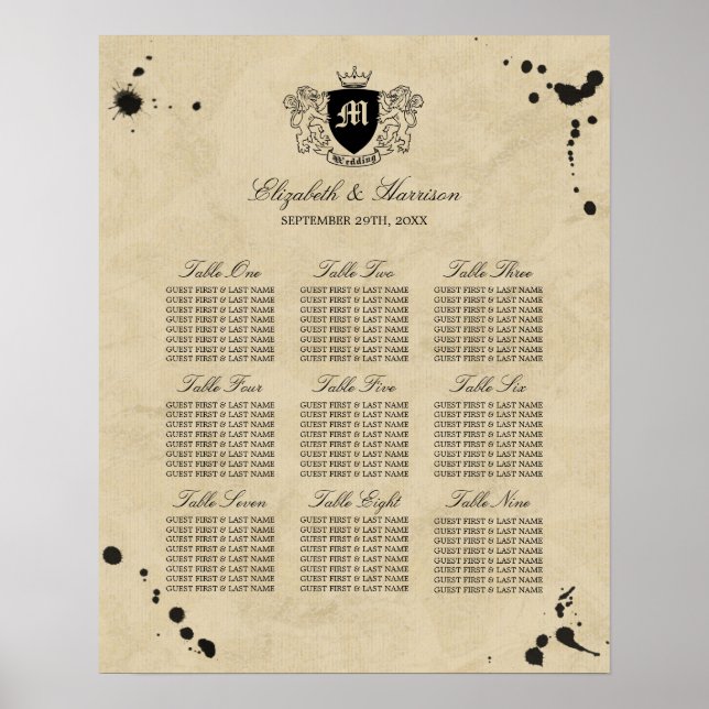 Affiche Monogramme vintage et Mariage de fixation d'encre (Devant)