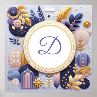 Affiche Monogramme violet et mur d'or