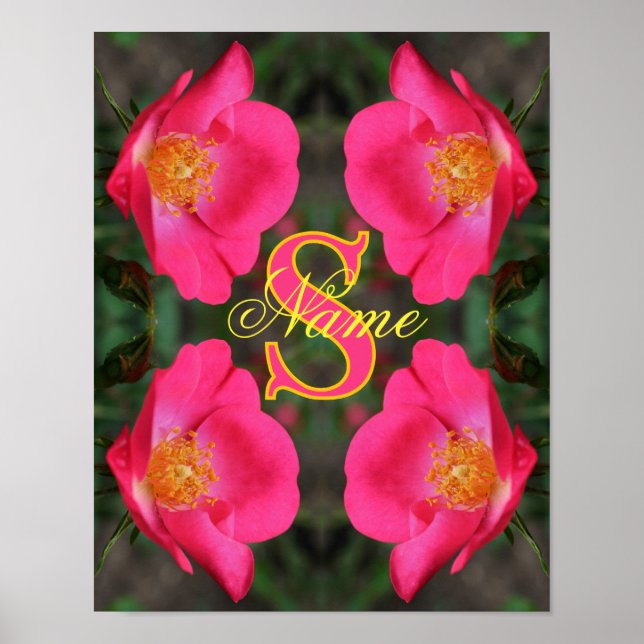 Affiche Monogramme Votre Initial Nom Rose Art Personnalisé (Devant)