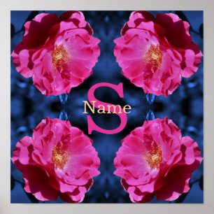 Affiche Monogramme Votre Initial Nom Rose Art Personnalisé
