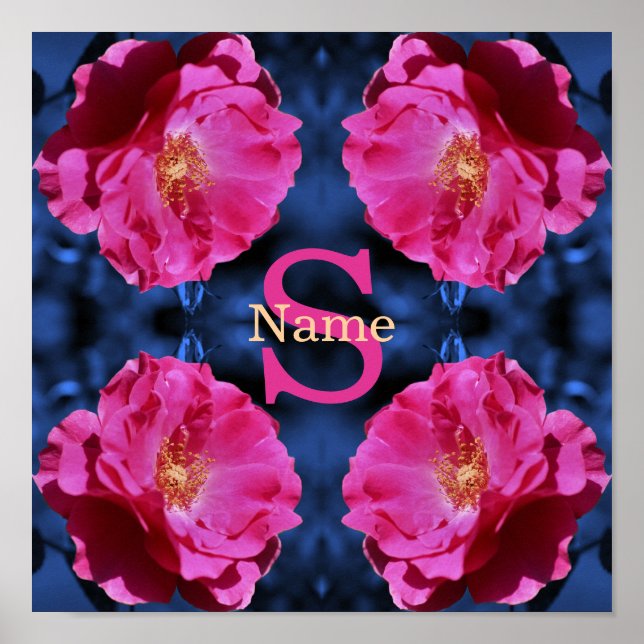 Affiche Monogramme Votre Initial Nom Rose Art Personnalisé (Devant)