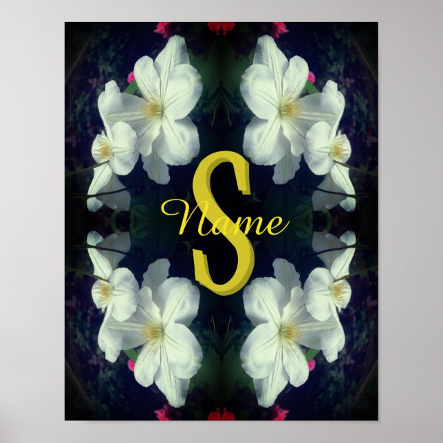 Affiche Monogramme Votre Nom Initial Fleur d'Art de Clémat (Devant)