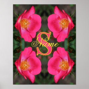 Affiche Monogramme Votre Nom Initial Rose Art Personnalisé