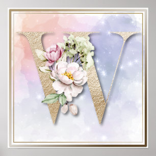 Affiche Monogramme W Rose Blanche