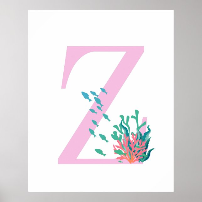 Affiche Monogramme Z Initial Monogramme Rose Téalgue Océan (Devant)