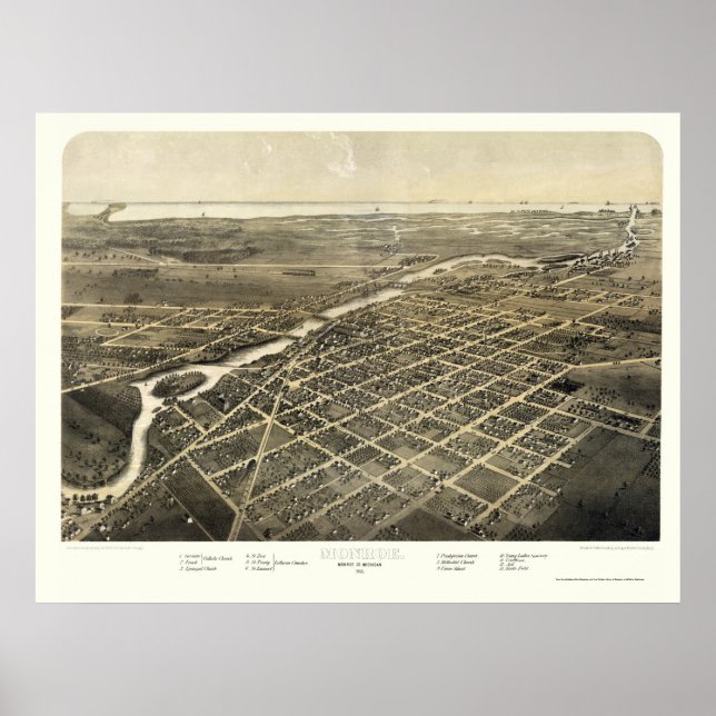 Affiche Monroe, MI Panoramic Map - 1866 (Devant)