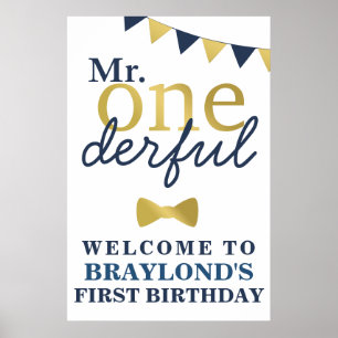 Affiche Monsieur Onederful Bleu et Or Bienvenue Premier An