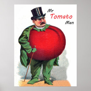 Affiche Monsieur Tomate homme, dessin animé drôle, illustr