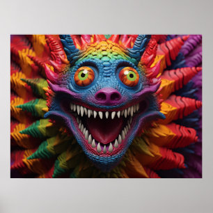 Affiche Monster face aux couleurs arc-en-ciel