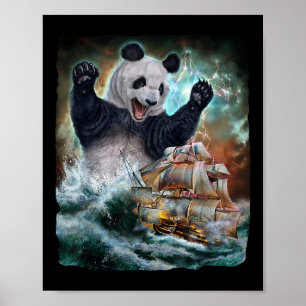 Affiche Monster Giant Panda En Attaquant Un Bateau De Guer