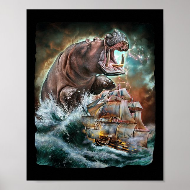 Affiche Monster Hippo Dans L'Attaque De Kraken D'Un Bateau (Devant)
