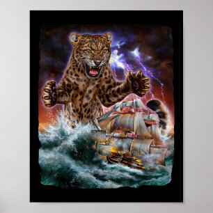 Affiche Monster Jaguar Chat Alors Que Kraken Attaque Un Ba